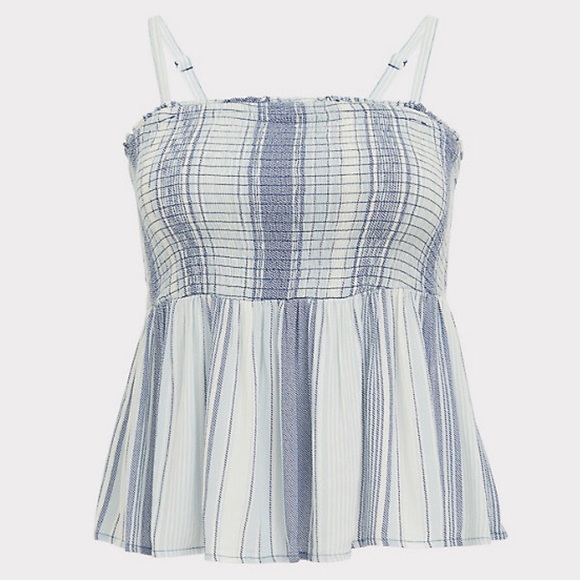 ☀️ Torrid BLUE STRIPED GAUZE SMOCKED CAMI - Picture 4 of 9